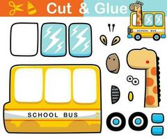 vettore illustrazione di divertente giraffa cartone animato guida scuola autobus. ritagliare e incollaggio.