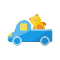 auto blu giocattolo orsacchiotto orso giallo bugie rotolo giocare bambino carino vettore