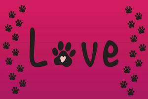 lettering amore e animale zampa Stampa. vettore illustrazione isolato su rosa sfondo.