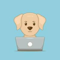 simpatico cane che lavora con il laptop vettore