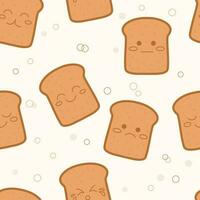 crostini pane emozioni carino modello. asiatico cibo senza soluzione di continuità sfondo. kawaii portafortuna personaggi illustrazione vettore