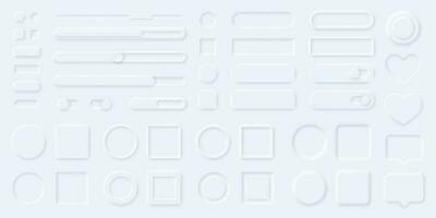 neumorphism stile ui elementi, pulsanti, progresso barre, cursori, pannelli. neumorfico utente interfaccia design kit per ragnatela o mobile App vettore impostato