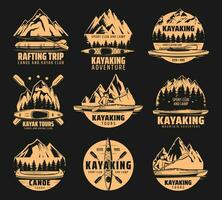 kayak, rafting club e canoa sport icone vettore