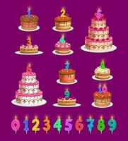 candele su compleanno torte con età numeri impostato vettore