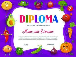 formazione scolastica scuola diploma con frutta o verdure vettore