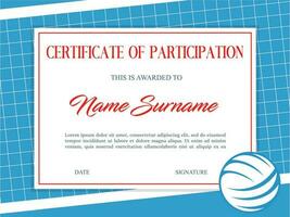 certificato partecipazione nel pallavolo torneo vettore