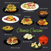 Cinese cucina cibo, asiatico ristorante piatti vettore