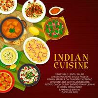 indiano cucina vettore menù coperchio, India piatti