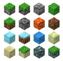 pixel gioco blocchi, erba, calcolo, Ghiaccio, acqua, sabbia vettore