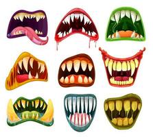 mostro bocche, denti cartone animato impostare, Halloween bestia vettore