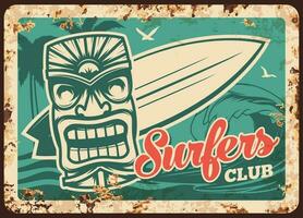 fare surf, surfer club metallo piatto arrugginito, tavola da surf vettore