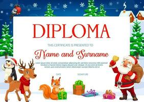 diploma o certificato con Natale personaggi vettore