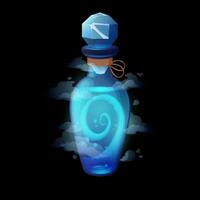 pozione bottiglia con blu ala onda, cartone animato elisir vettore