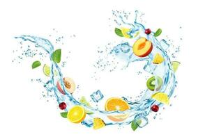 turbine acqua spruzzo con frutta, vettore liquido flusso