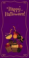 contento Halloween. verticale banner e sfondo per sociale media storie.halloween dolci e un iscrizione. carino spaventoso design con divertimento elementi. vettore illustrazione