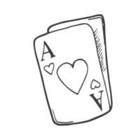 vettore mano disegnato scarabocchio asso giocando carte quadri