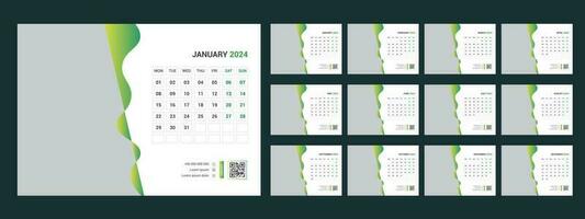 calendario, 2024, scrivania, modello, design vettore