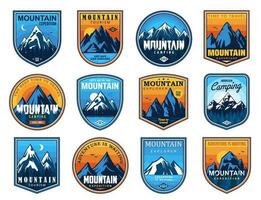 montagna turismo e roccia arrampicata vettore icone