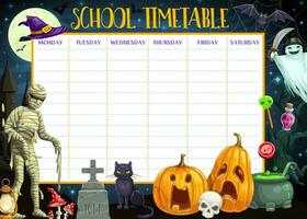 scuola orario modello con Halloween mostri vettore