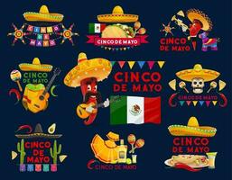 cinco de mayo messicano vacanza fiesta vettore icone