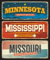 Stati Uniti d'America stati Missouri, Mississippi, Minnesota segni vettore