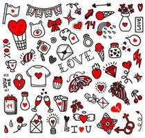 San Valentino amore scarabocchi. illustrazione vettoriale in stile doodle. design per San Valentino, matrimonio, biglietti di auguri