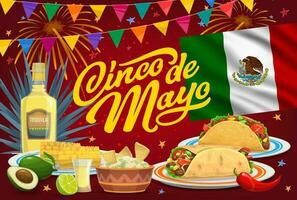 cinco de mayo vacanza di messicano cibo, bere, bandiera vettore