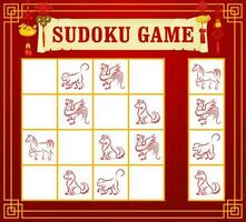 zodiaco animale sudoku gioco, puzzle o enigma vettore