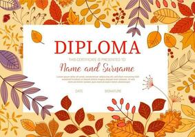 diploma modello con autunno stagione fogliame autunno vettore