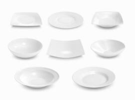 bianca piatti, realistico 3d ceramica piatti modello vettore