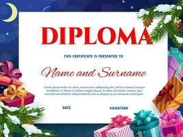 bambini diploma, certificato con Natale i regali vettore