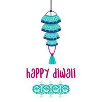 contento diwali. indiano Festival di luci. mano dipinto vacanza candela e luce. asiatico decorativo elemento. saluto carta con testo. vettore