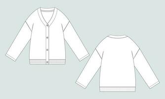 cardigan tecnico disegno moda piatto schizzo vettore illustrazione modello davanti e indietro isolato su grigio sfondo