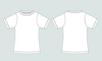 corto manica t camicia tecnico disegno moda piatto schizzo vettore illustrazione modello per Da donna davanti e indietro visualizzazioni