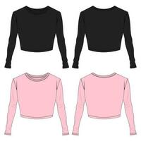 lungo manica t camicia cime camicetta tecnico disegno moda piatto schizzo vettore illustrazione nero e rosa colore modello per le signore isolato su bianca sfondo