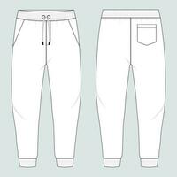 vello tessuto jogger pantaloni della tuta complessivamente tecnico moda piatto schizzo vettore illustrazione modello davanti, indietro visualizzazioni