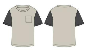 Due tono colore corto manica t camicia tecnico disegno moda piatto schizzo vettore illustrazione modello davanti e indietro visualizzazioni