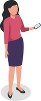cartone animato donna con smartphone nel mano isolato vettore