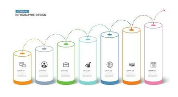 infografica cilindro sequenza temporale con 7 numero dati modello. vettore illustrazione astratto sfondo.