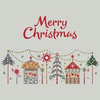 Merry Christmas card con albero e negozi illustrazione vettoriale