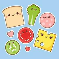 Sandwich ingredienti kawaii stile vettore