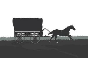 cavallo e coperto carrozza. il cavallo corre trotto. tradizionale rurale trasporto. vettore