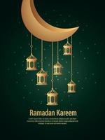 manifesto creativo del partito dell'invito del ramadan kareem con la luna e la lanterna dorate vettore
