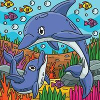 madre delfino e bambino delfino colorato cartone animato vettore