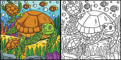 madre tartaruga e hatchling colorazione illustrazione vettore