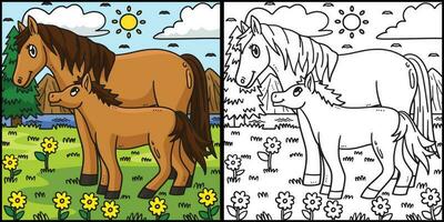 madre cavallo e puledro colorazione pagina illustrazione vettore