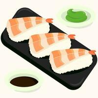 piatto vettore design illustrazione di giapponese gamberetto nigiri Sushi. isolato asiatico cibo