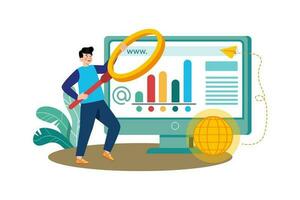 SEO specialista ricercando parole chiave per un' del cliente sito web. vettore