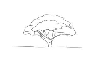 continuo una linea disegno grande albero con ombreggiato le foglie. albero concetto singolo linea disegno design grafico vettore illustrazione