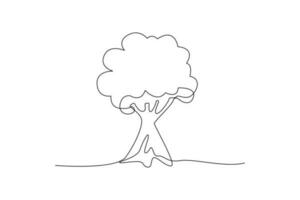 continuo una linea disegno banyan albero. albero concetto singolo linea disegno design grafico vettore illustrazione